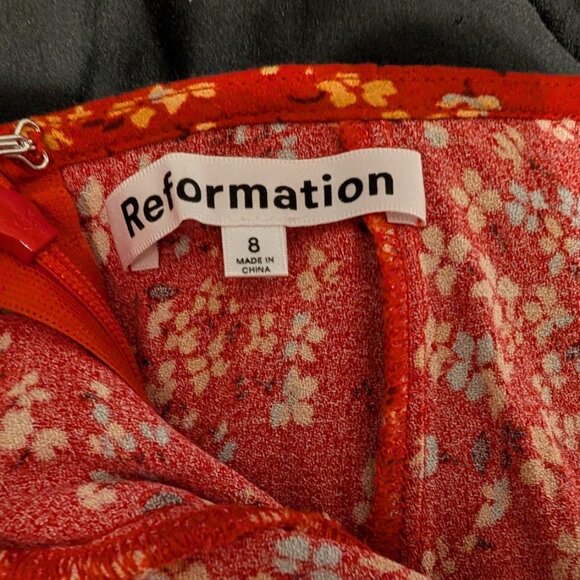 Reformation Zoe Side Slit Midi Skirt Baila Floral Red 8 NWOT SOLD OUT! - Picture 7 of 9